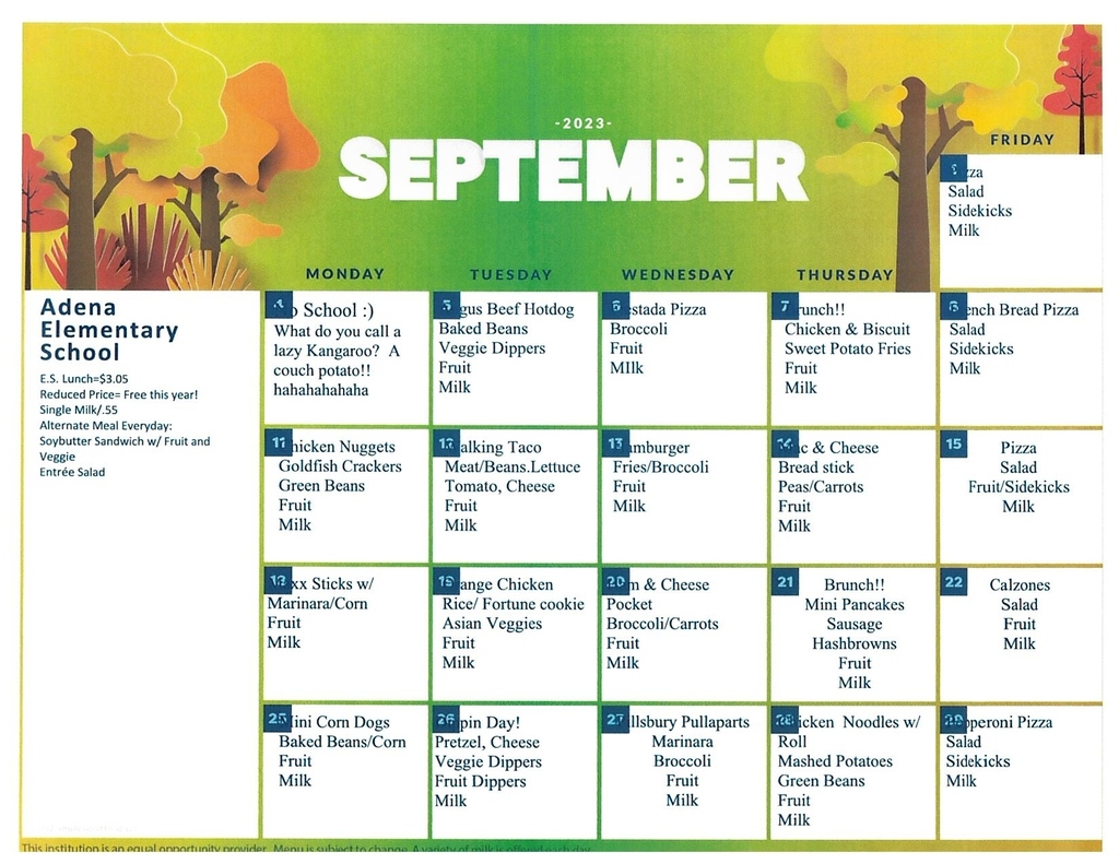Sept. 23 Lunch Calendar